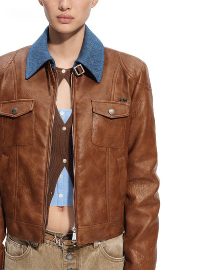 &quot;Rose Series&quot; Faux Shearling PU Leather Jacket