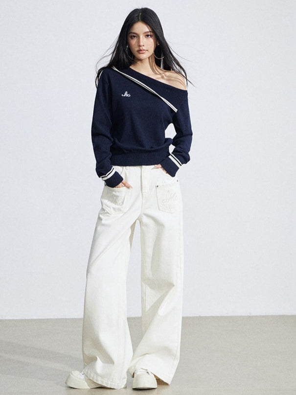 Off-Shoulder Merino Wool Blend Knit Base Layer