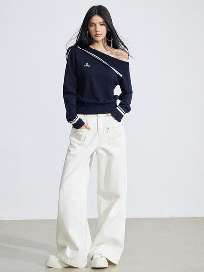Off-Shoulder Merino Wool Blend Knit Base Layer