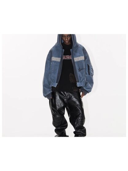 Washed Oversized Utility MA-1 Hooded Jacket