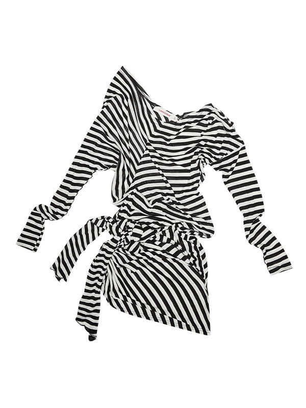1JINN STUDIO Black & White Striped Asymmetrical Dress CHINASQUAD 1JINN STUDIO Black & White Striped Asymmetrical Dress CHINASQUAD