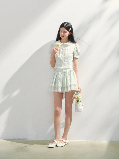White Cotton Embroidered Shirt &amp; Skirt Set