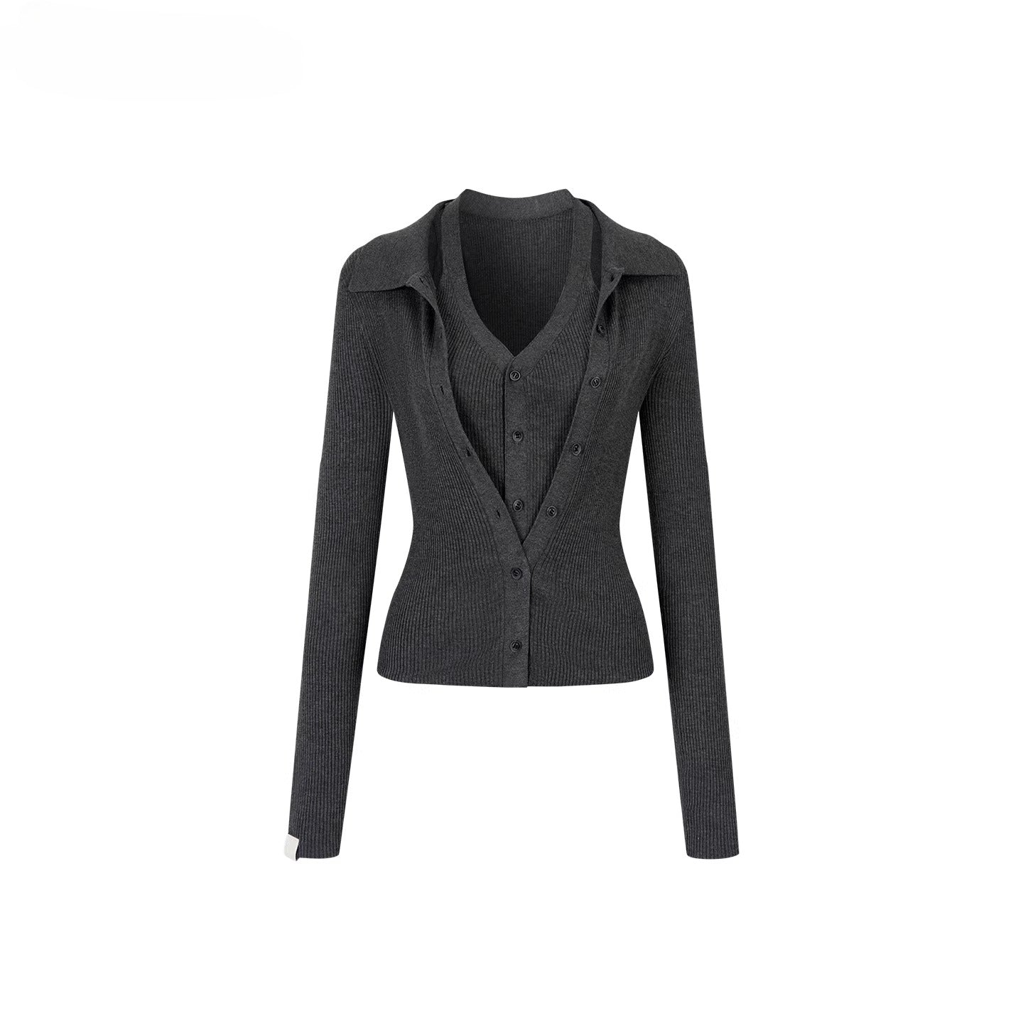 Layered Placket Faux Two-Piece Knit Cardgian