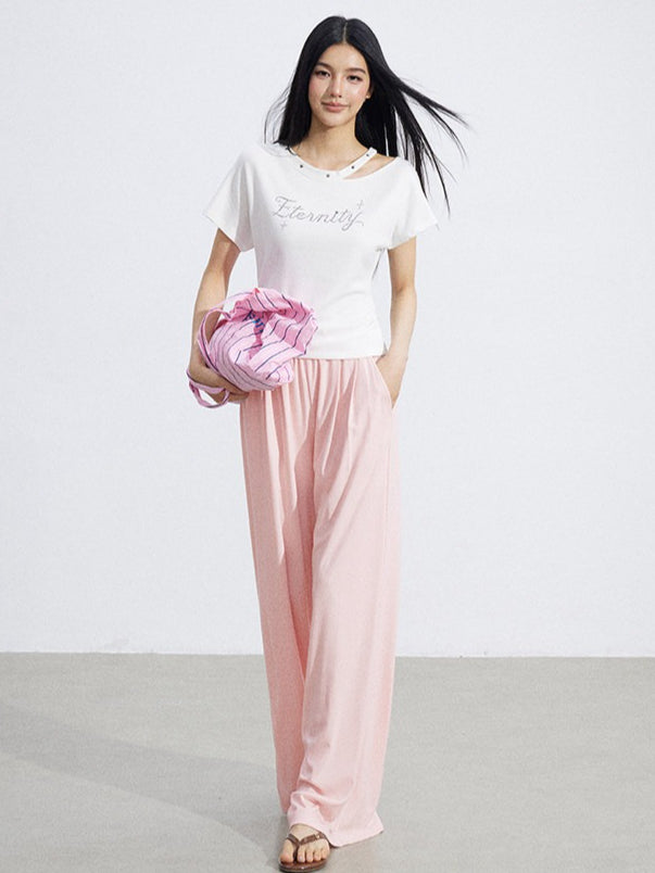 Rhinestone Off-Shoulder Slim-Fit T-Shirt