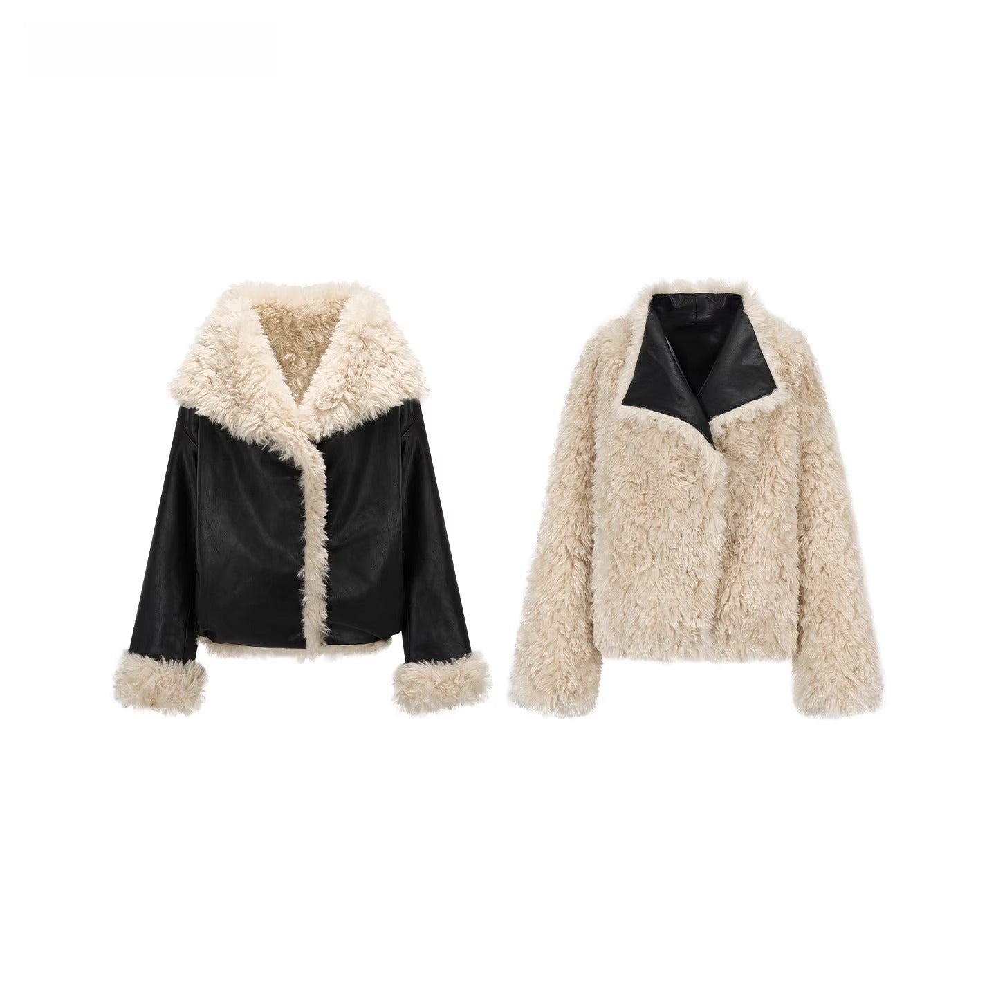 Reversible Faux Fur &amp; PU Leather Jacket
