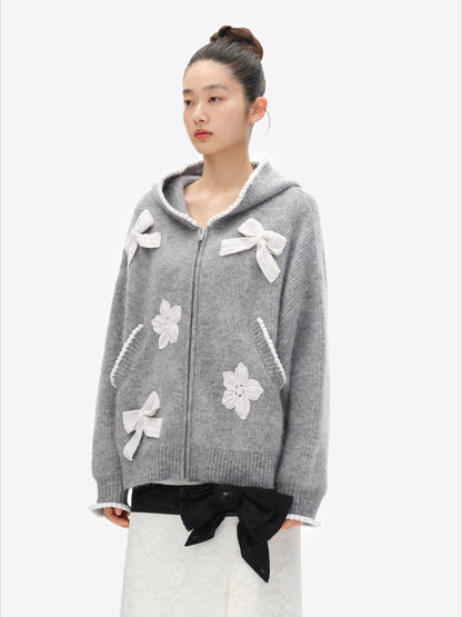 Crochet-Trim Knit Hoodie