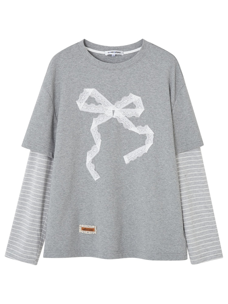 Origami Bow Layered Long Sleeve T-Shirt