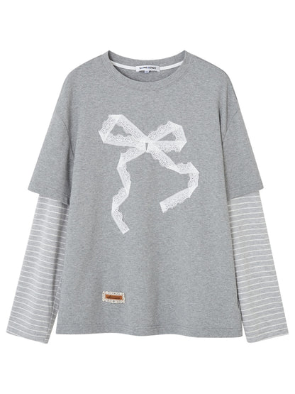 Origami Bow Layered Long Sleeve T-Shirt