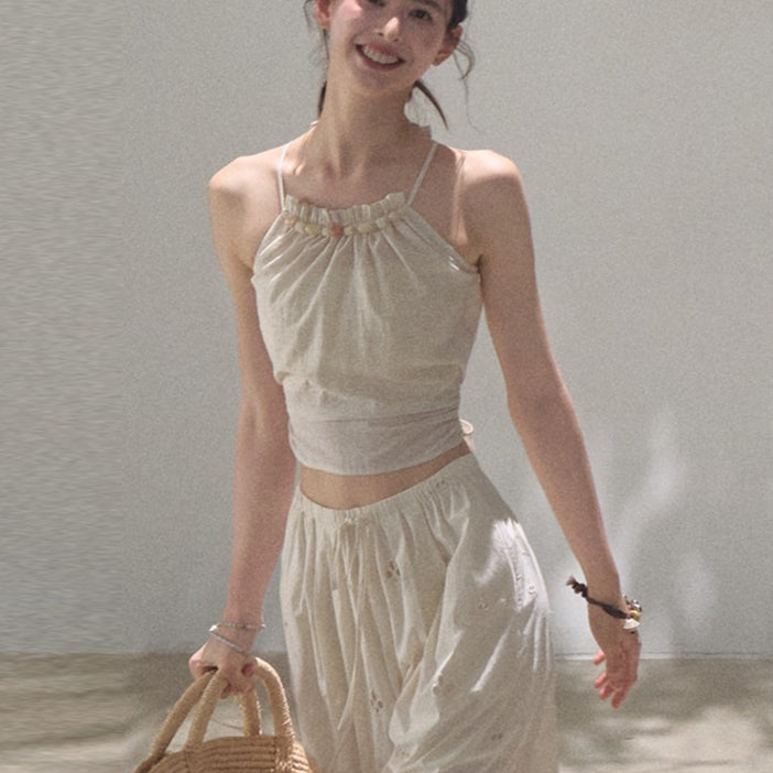 Floral Breeze Beaded Halter Camisole