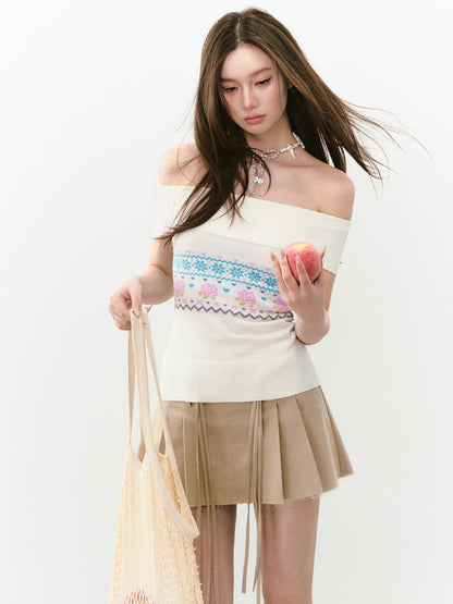 Double-layer Belt-loop Tied Pleated Skirt