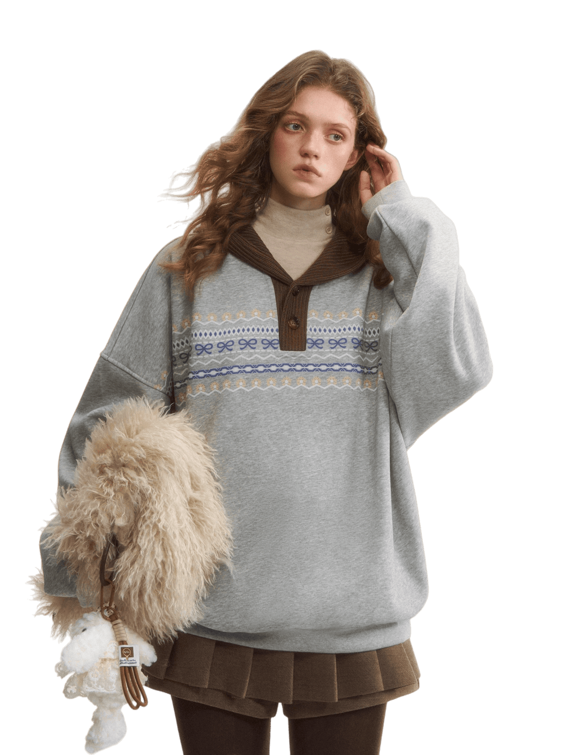 Contrast Patchwork Hooded Fleece Sweatshirt