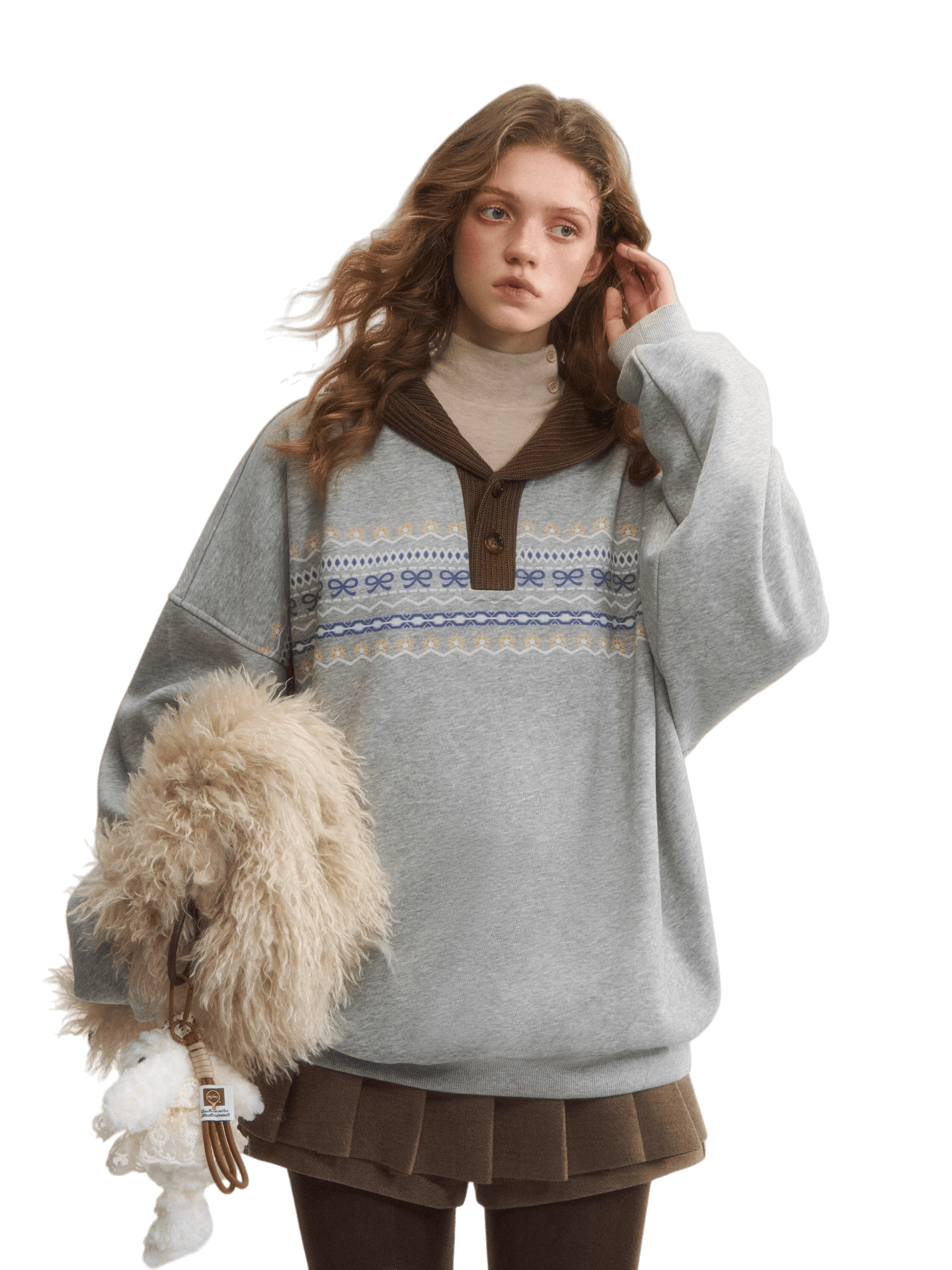 Contrast Patchwork Hooded Fleece Sweatshirt