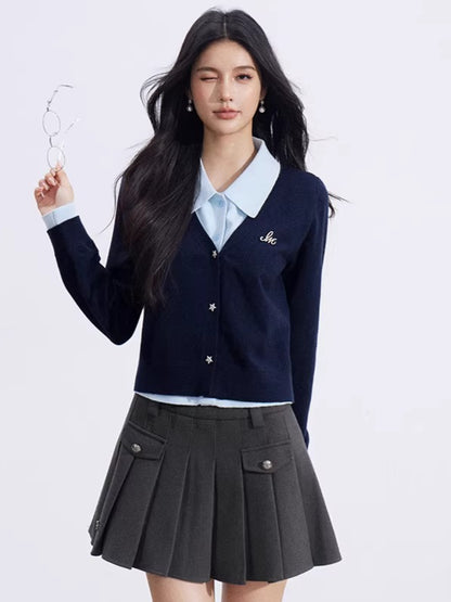 Layered-Effect Knit Polo Top