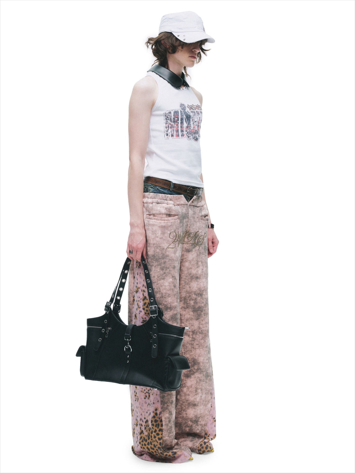 Punk Ribbed Studded Graphic Tank Top