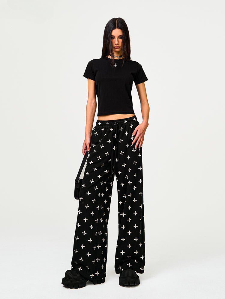 Black &amp; Gray Floral Straigh-Leg Pants