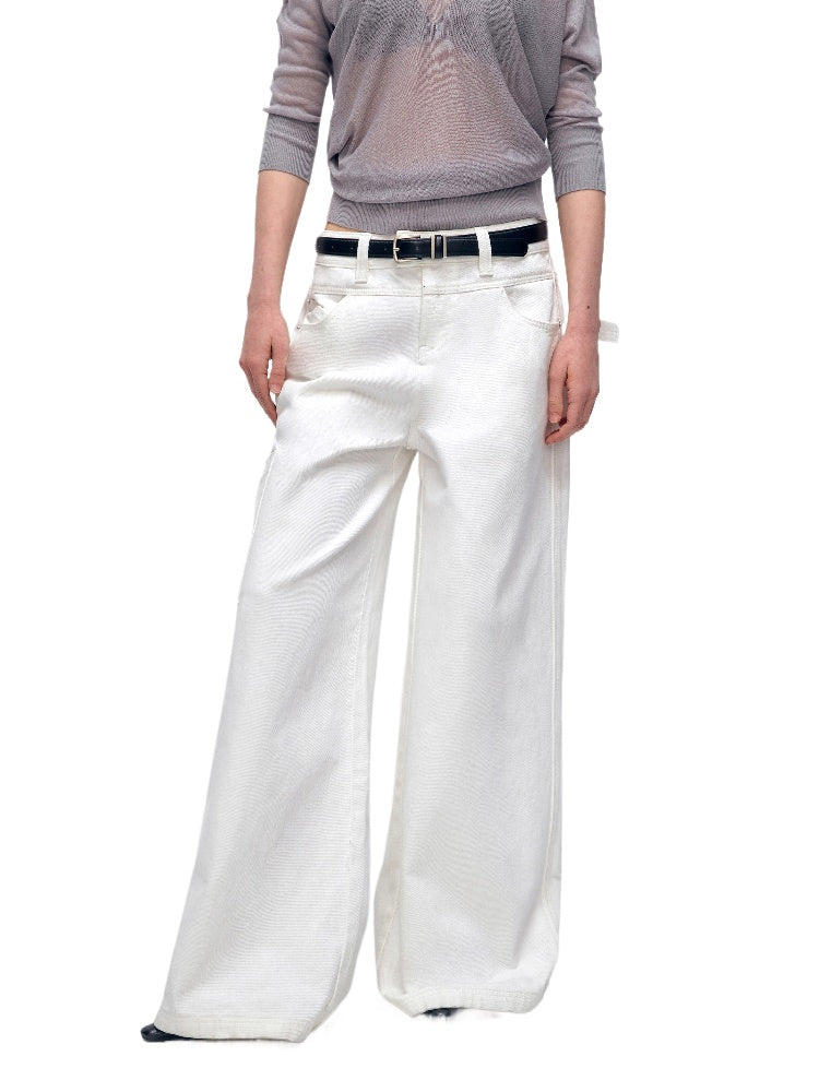 White Cotton Low Waist Wide Leg Jeans