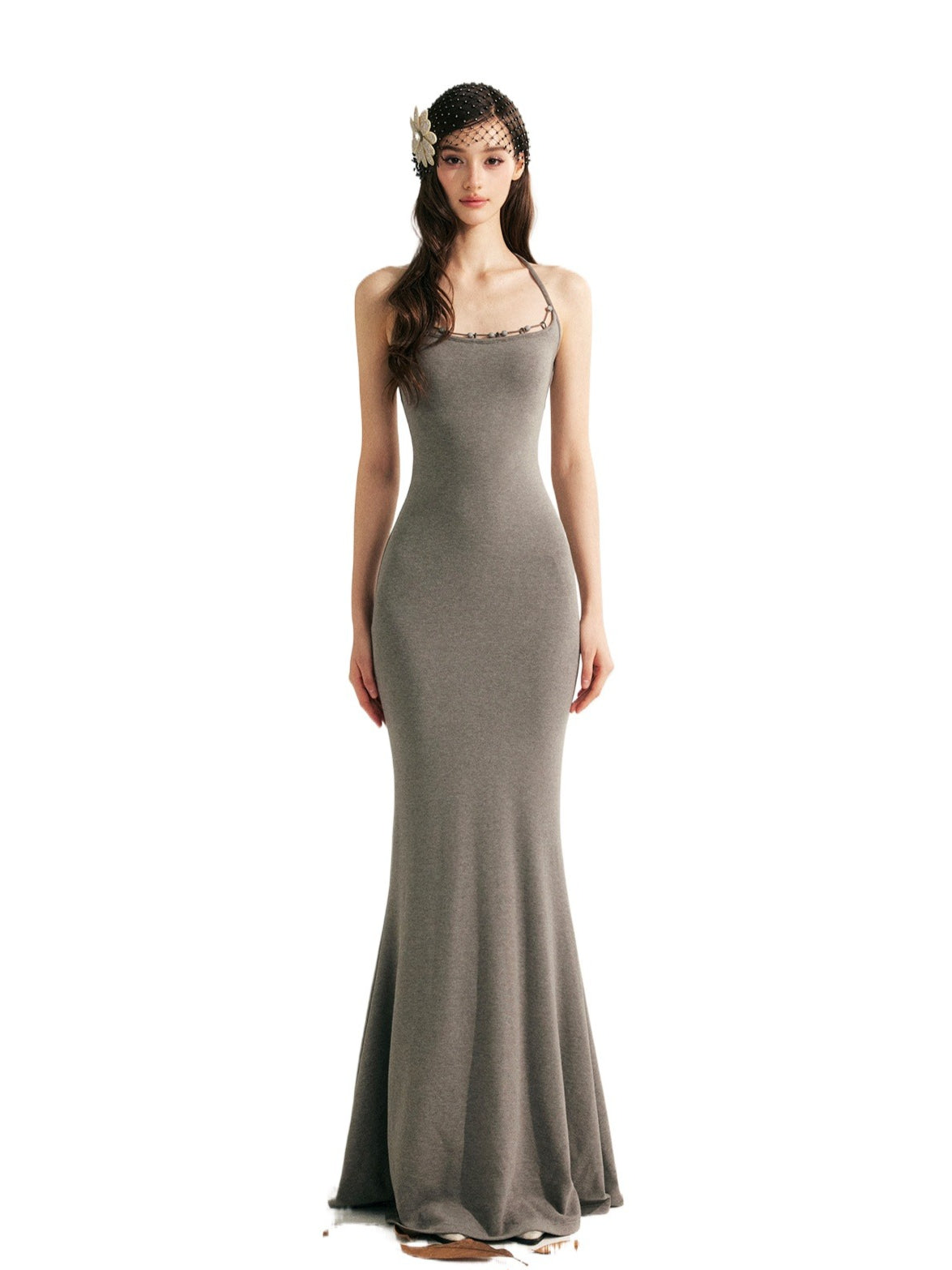 Jasmine Beaded Halter Knit Mermaid Dress