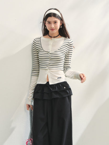 Striped Two-piece Contrast Color Cardigan - CHINASQUAD