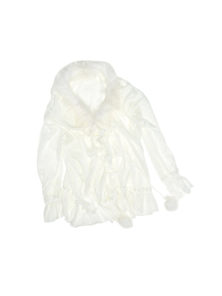 Chiffon and Fur Panel Shirt