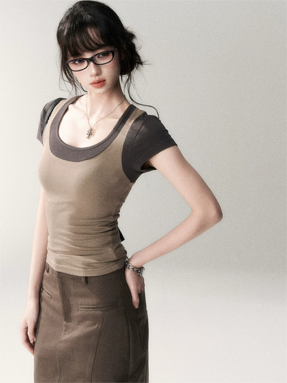 Contrast Trim Fitted Short Sleeve Tee