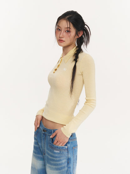 Black &amp; Yellow Wool Polo Knit Top