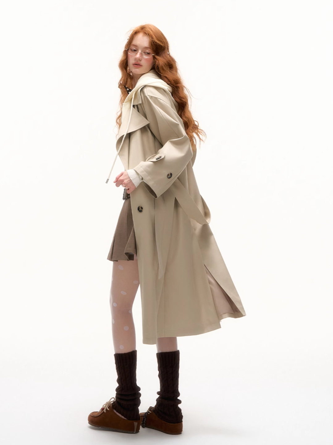 Layered Hooded Trench Coat