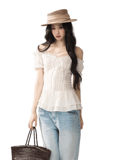Cotton-Linen Fitted Short Sleeve Top