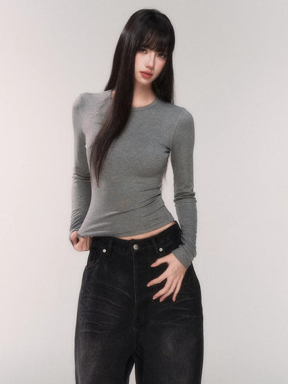 Waist-Cinching Long-Sleeve Crewneck Base Tee