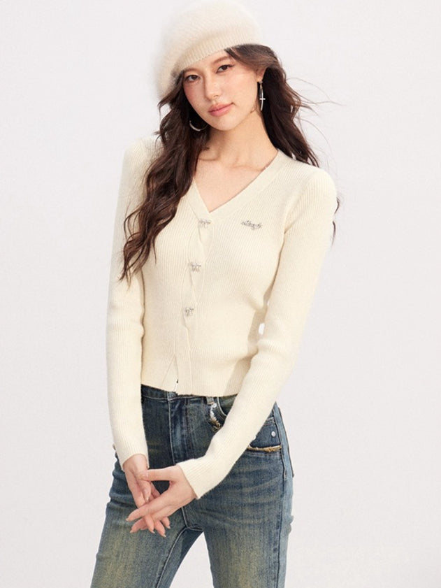 Shimmer Soft-Touch Knit V-Neck