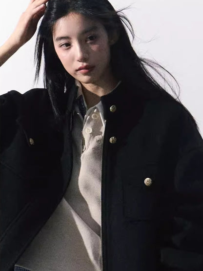 Wool-Blend Oversized Short Jacket