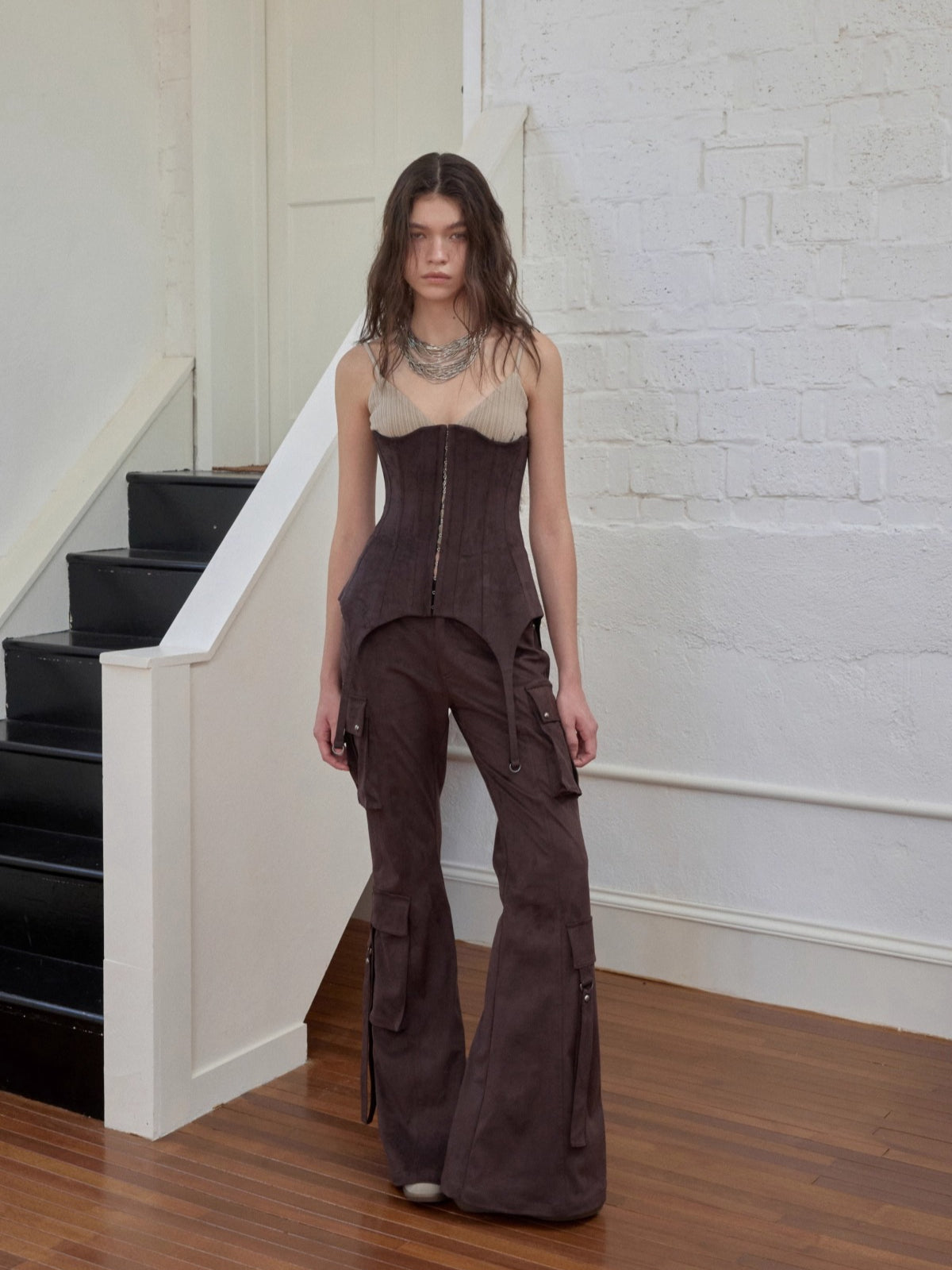 Studded Pocket Flared Utility Pants