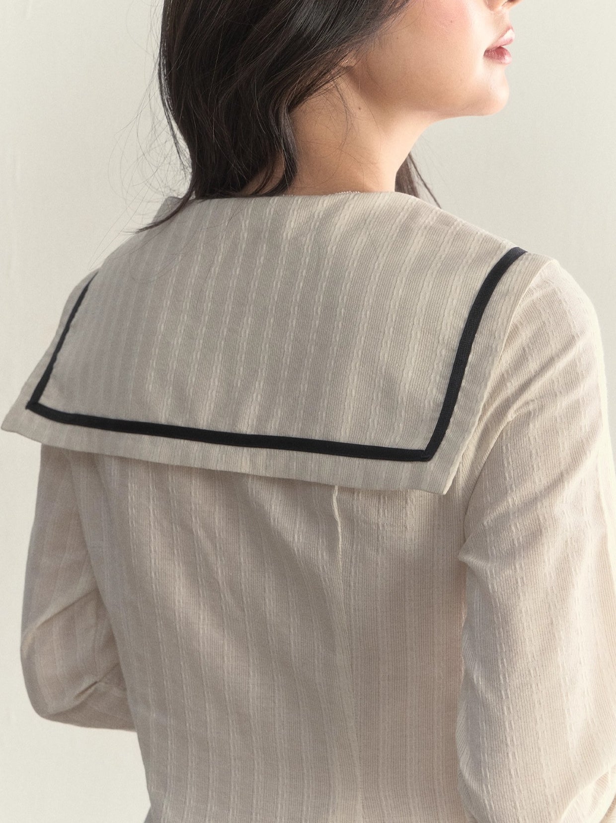 Nautical Texture Beige Fitted Blouse