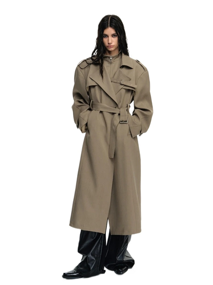 Padded Shoulder Trench Coat