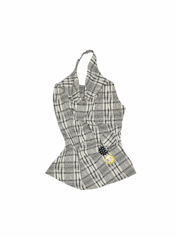 Plaid Halter Neck Backless Tank Top &amp; Midi Skirt Set - CHINASQUAD