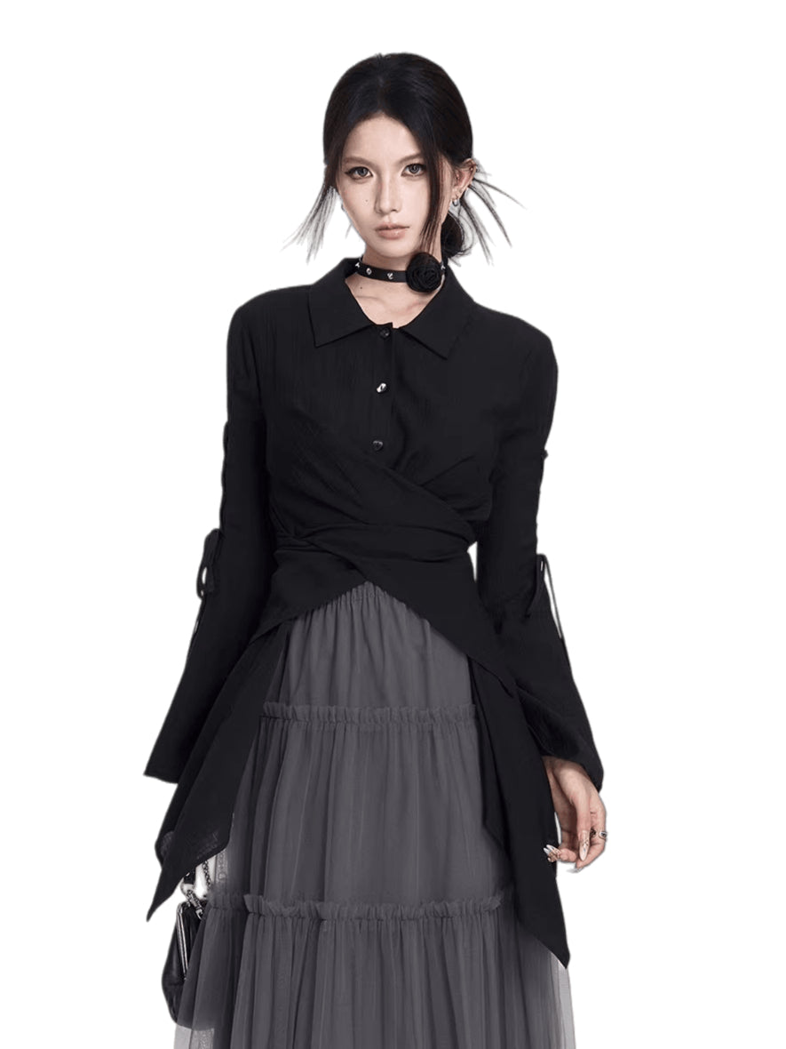 Lace-Up Flared Sleeve Slim-Fit Shirt