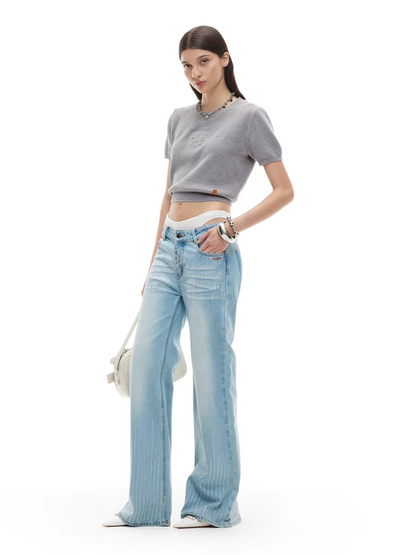 Embossed Logo Cropped Knit Tee