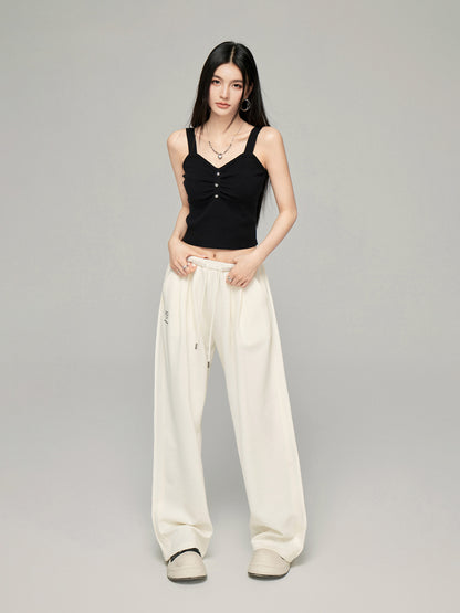 Black &amp; Off-white Knit Wide-Leg Pants