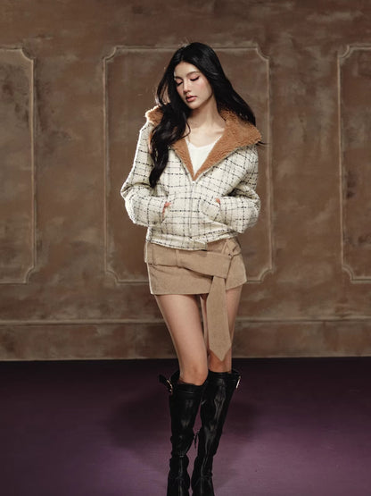 Faux Shearling Collar Wool-Blend Padded Jacket