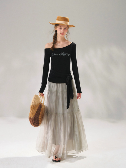 Pearlescent Textured Tiered A-Line Midi Skirt