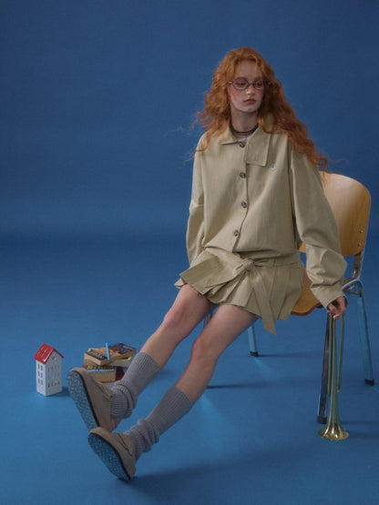 Detachable Bunny-Ear Pleated Trench Coat