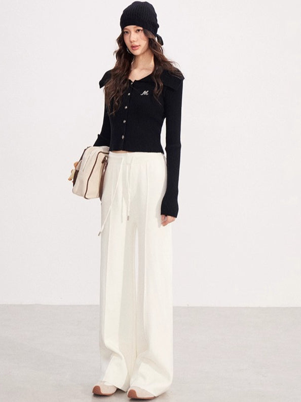Fleece-Lined Soft-Knit Wide-Leg Pants