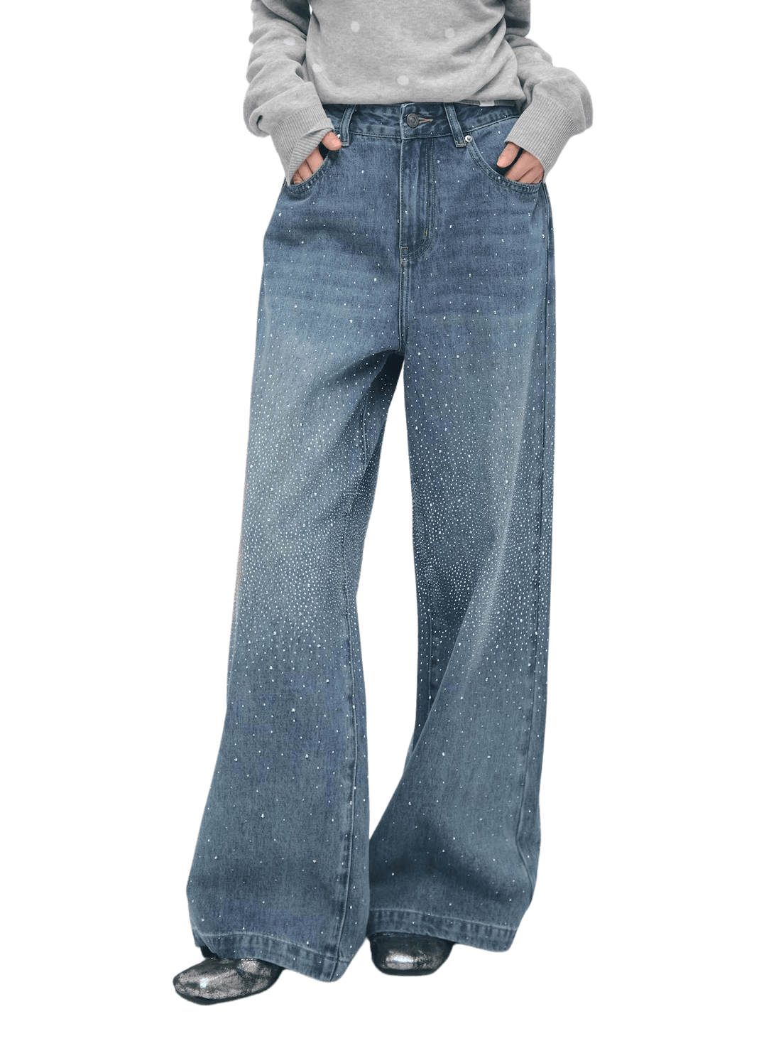Vintage Straight-Leg Sparkle Denim Jeans