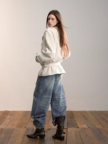 Structured Wool Blend High-Neck Coat