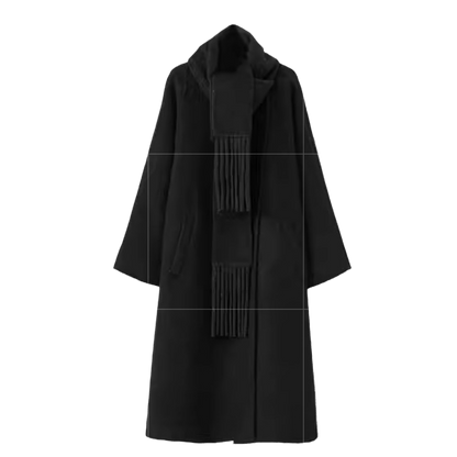 Fringe-Detail Wool Scarf-Style Long Coat