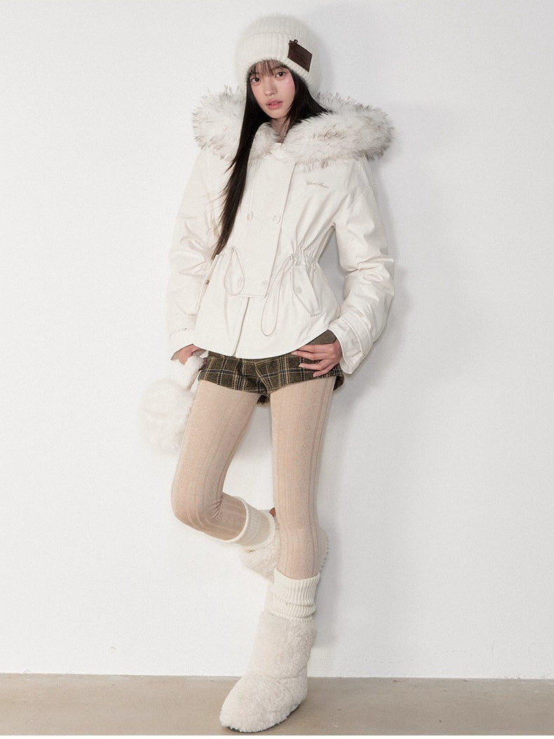 Faux Fur Collar Double-Breasted Down Parka Jacket