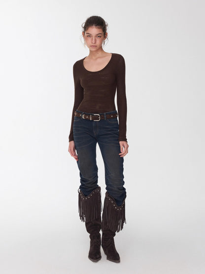 Vintage Camo Studded Horsehair Leather Belt