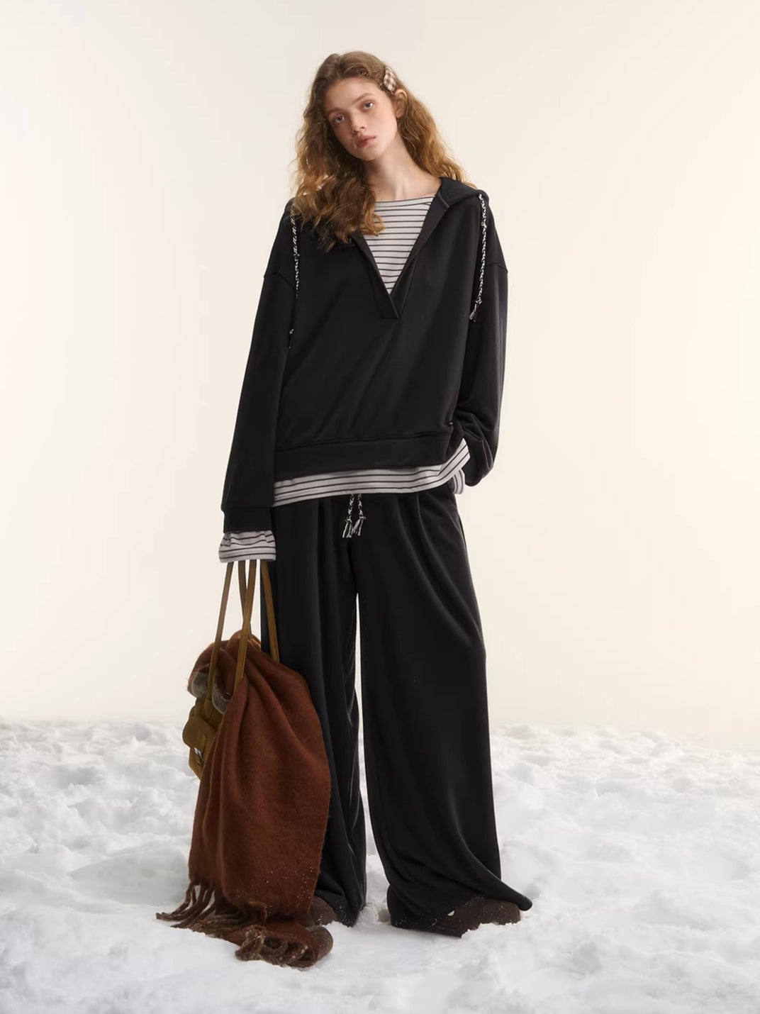 Layered-Effect Sweatshirt &amp; Wide-Leg Sweatpants Set