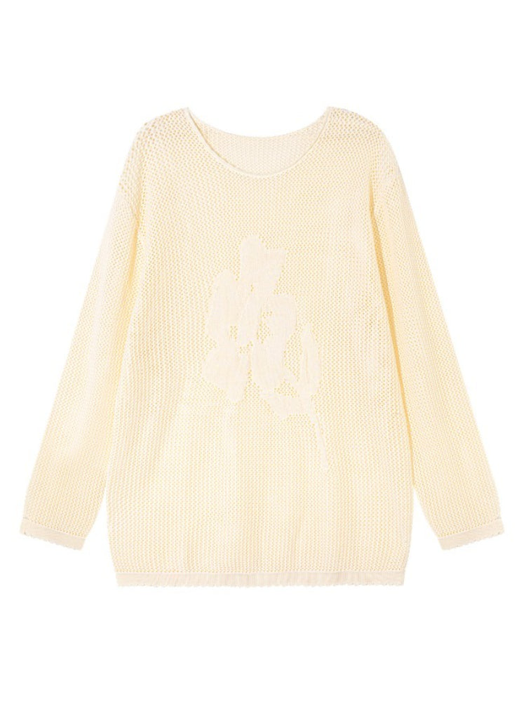 Floral Jacquard Knitted Hollow Crewnecks