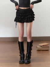 Black & Apricot Bow-knot Ruffle Mini Skirt - CHINASQUAD