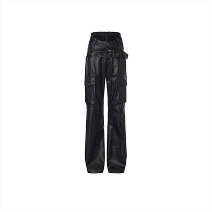 Grunge Oversized Faux Leather Cargo Pants